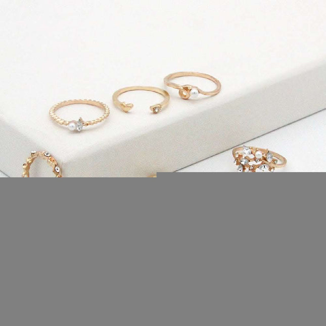 Bohemian Fashion Star Moon Love Pearl Leaf 10-Piece Ring Fendax 0