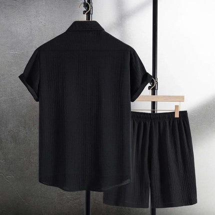 Men's Casual Fashion Jacquard Short Sleeve Shirt Shorts Suit Fendax 0