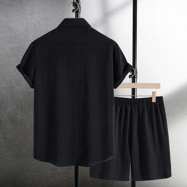 Men's Casual Fashion Jacquard Short Sleeve Shirt Shorts Suit Fendax 0