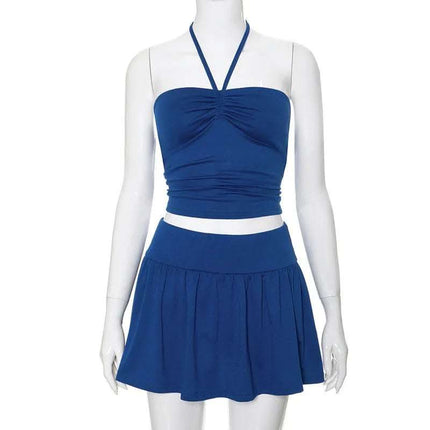 Women's Suits Summer Sleeveless Tube Top And Pleating Skirt Y2K Hot Girl Mid-length Dress Set Fendax 0