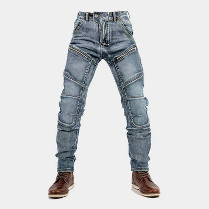 European And American Motorcycle Double Zipper Cycling Pants Four Seasons Slim Racing Anti-fall Jeans Fendax 0