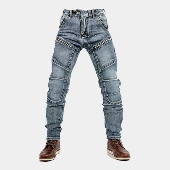 European And American Motorcycle Double Zipper Cycling Pants Four Seasons Slim Racing Anti-fall Jeans Fendax 0