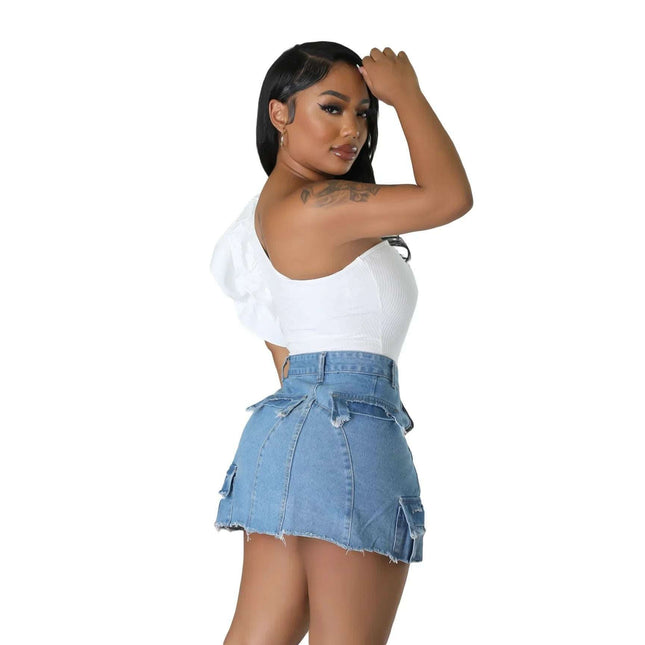 Ripped Pocket Denim Skirt Hip Skirt Fendax 0