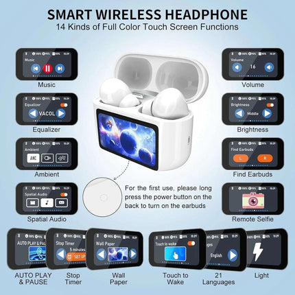 Wireless Earbuds, 5.4 Bluetooth Headphones With Touch Screen Ear Buds, ANC ENC Noise Cancelling Earbuds Headphones With Microphone, Wireless Bluetooth In Ear Earphones For Android IOS Phones Fendax 5