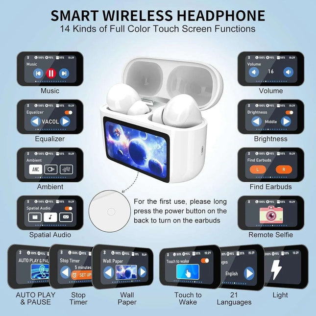 Wireless Earbuds, 5.4 Bluetooth Headphones With Touch Screen Ear Buds, ANC ENC Noise Cancelling Earbuds Headphones With Microphone, Wireless Bluetooth In Ear Earphones For Android IOS Phones Fendax 5