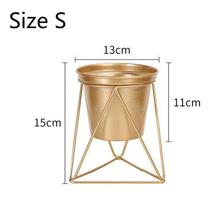 Golden fake flower set green plant pot