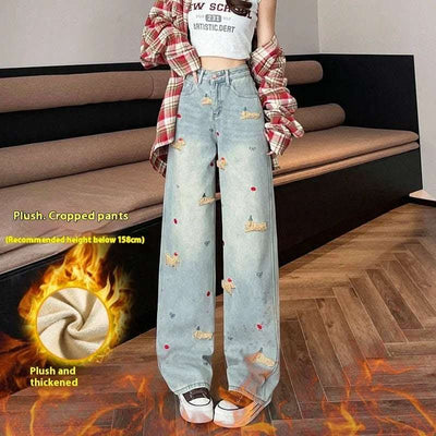 Cartoon Puppy Embroidered High Waist Straight Jeans Fendax 0