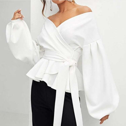 Sexy strapless lantern sleeve top