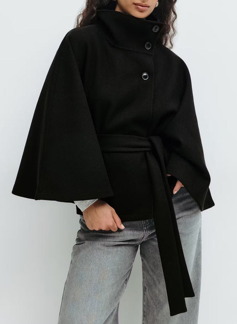 High Neck Batwing Sleeve Coat