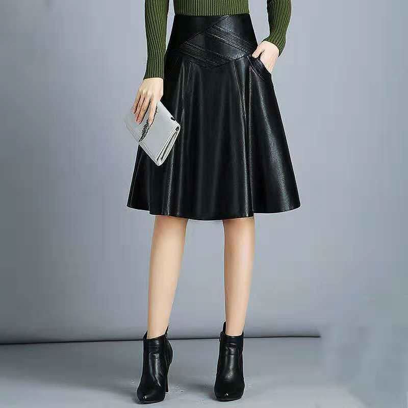 Mid-length high-waist pleated leather skirt skirt Fendax 0