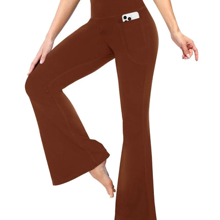 Flare Leggings For Women With Pockets - Crossover High Waisted Black Flared Leggings For Yoga Gym Workout