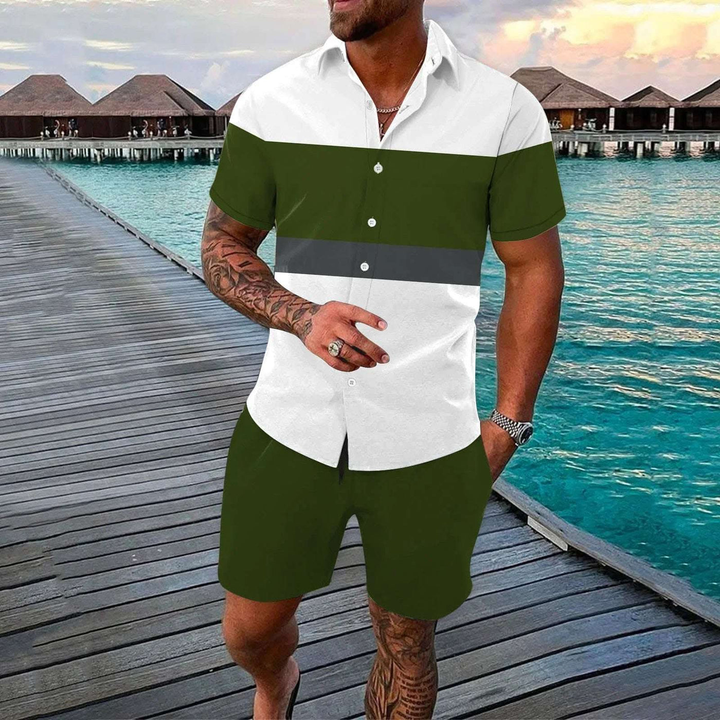 Fashion Men Summer Lapels Shirt Outfit Fendax 0