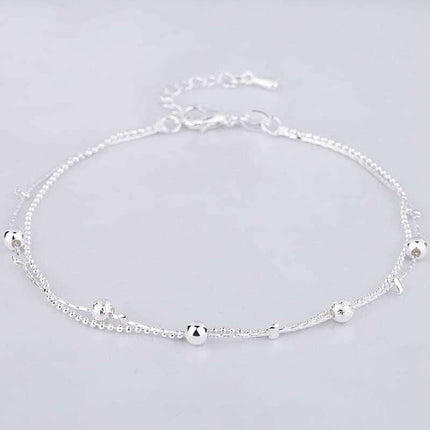 Benmingnian Double Layer Beaded Silver Plated Feet Chain Fendax 0