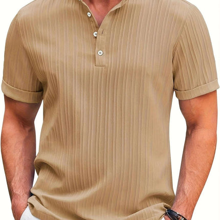 Summer Stand Collar Buttons Short Sleeve T-shirt Solid Color Stripe POLO Shirt Fashion Casual Beach Clothing For Men Fendax 0
