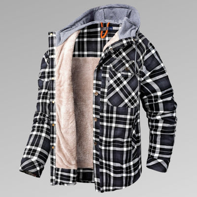 Velvet Thickened Hooded Plaid Shirt Coat