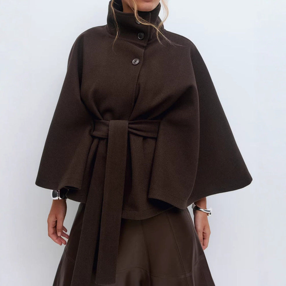 High Neck Batwing Sleeve Coat