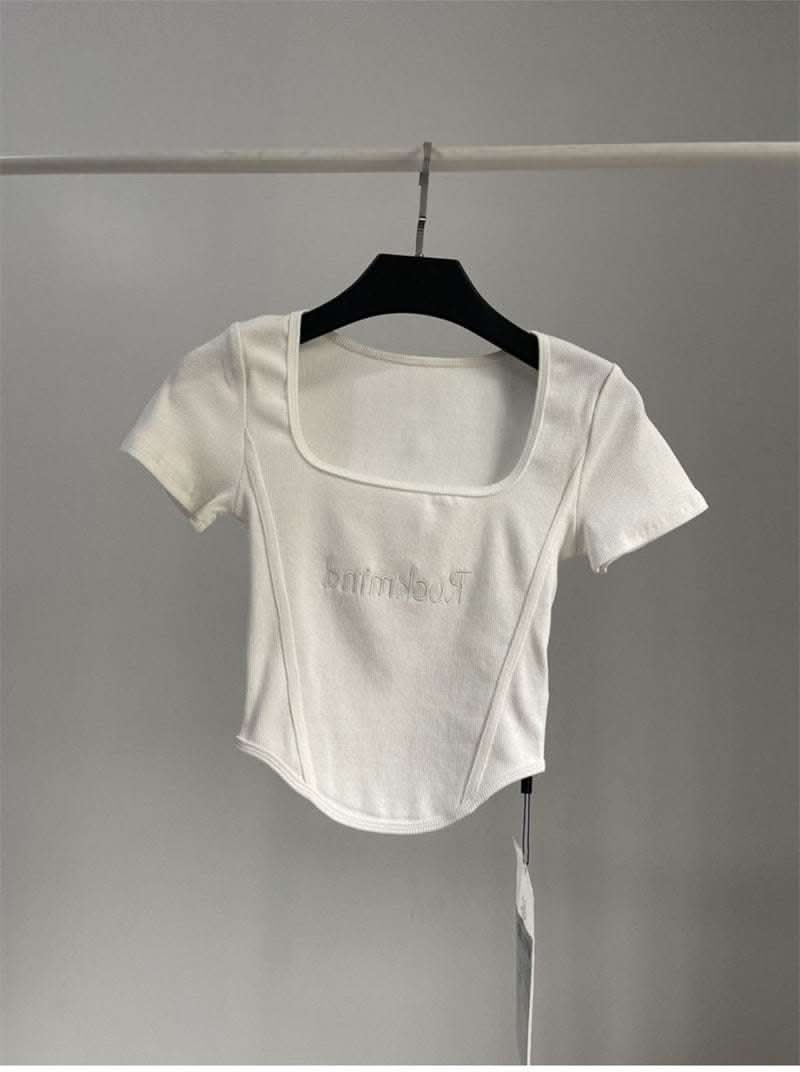 Hot Girl Short High Waist Crop Top Women's Summer Sexy Tight Curved Hem Short Sleeve T-shirt Fendax 0