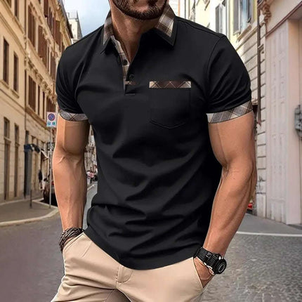 Season New Men's Short Sleeve Fashion Plaid Colorblock T-shirt Fendax 0