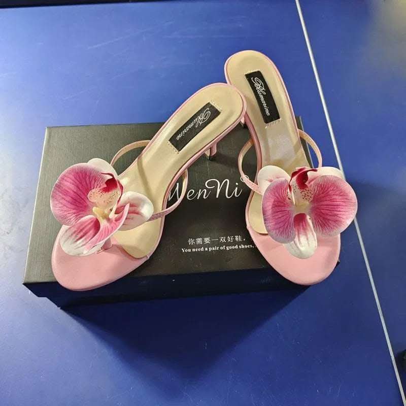 Women's Summer Fashion Flower High Heel Slippers Fendax 0