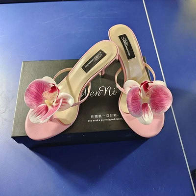 Women's Summer Fashion Flower High Heel Slippers Fendax 0
