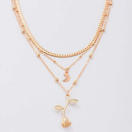 Bohemia Multilayer Moon Gold Color Pendant Necklaces For Women Rose Flower Choker Necklace 2025 Fashion Jewelry Party Gift Valentine's Day Gifts Fendax 0