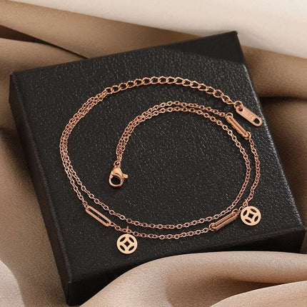 Women's Double Layer Simple Titanium Steel Feet Chain