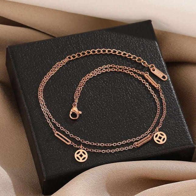 Women's Double Layer Simple Titanium Steel Feet Chain Fendax 0