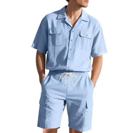 Men's Casual Solid Color Short Sleeve Shorts Suit Fendax 0