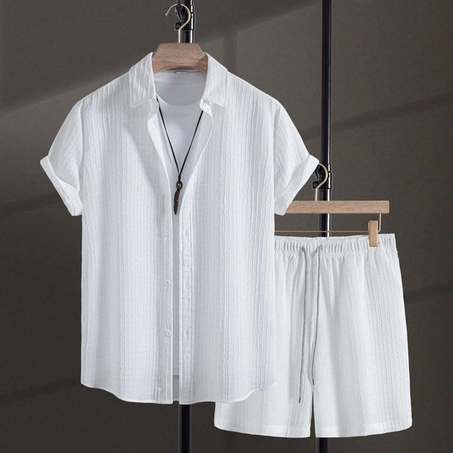 Men's Casual Fashion Jacquard Short Sleeve Shirt Shorts Suit Fendax 0