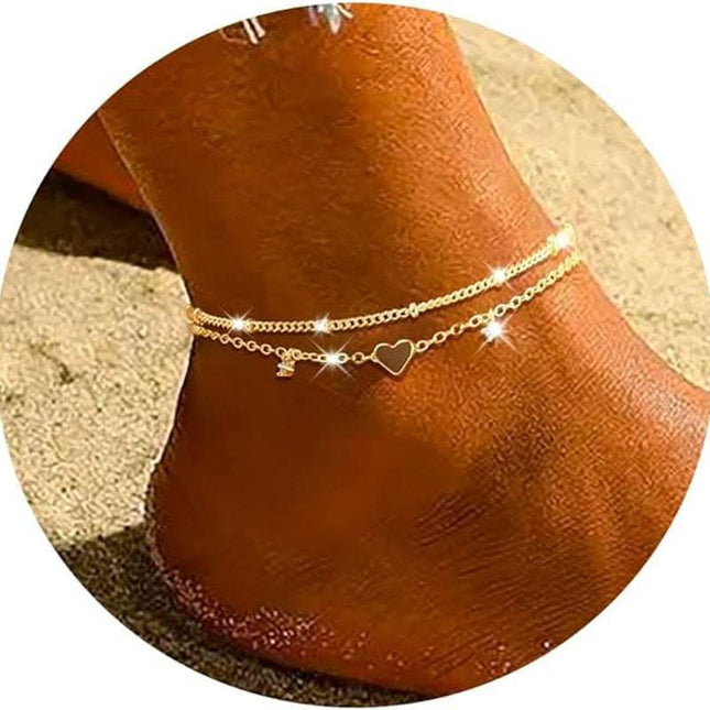 Fashion Heart-shaped Zircon Anklet Women's Waterproof Simple Heart-shaped Fendax 0