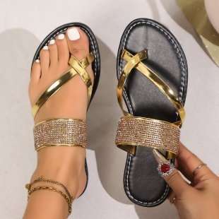 Toe Covering Rhinestones Strap Flat Bottom Beach Sandals Fendax 0
