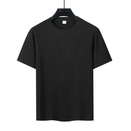 Men's Sports Solid Color Round Neck Pullover Vertical Pattern T-shirt Two-piece Set Fendax 0