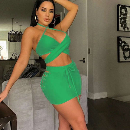 Fashion Women's Summer Halter Neck Strapless Skirt Suit Fendax 0