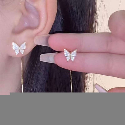 925 Silver Needle Long Tassel Butterfly Earrings