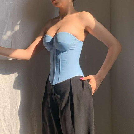 Y2K Denim Tube Vest Top With Back-tied Design INS Fashion Crop Corset Tank For Women Clothing Fendax 0