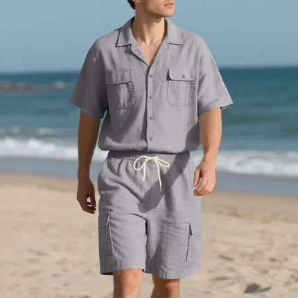 Men's Casual Solid Color Short Sleeve Shorts Suit Fendax 0