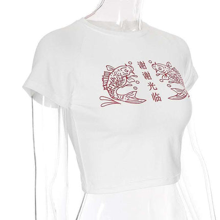 Velvet Chinese Character Fish Crop Top Fendax 0