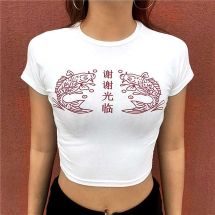 Velvet Chinese Character Fish Crop Top Fendax 0