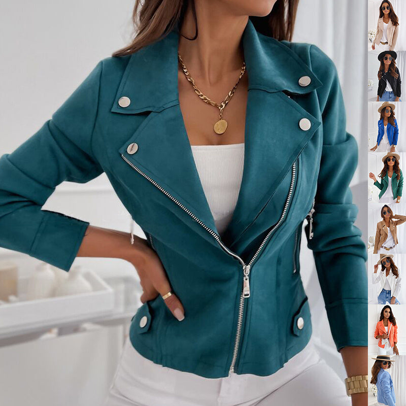 Zip-up Lapel Jacket With Pockets