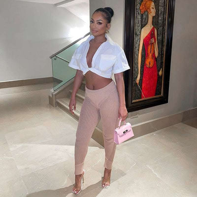 Women's Crop Navel Twist Solid Polo Collar Shirt T-Shirt Top Fendax 0