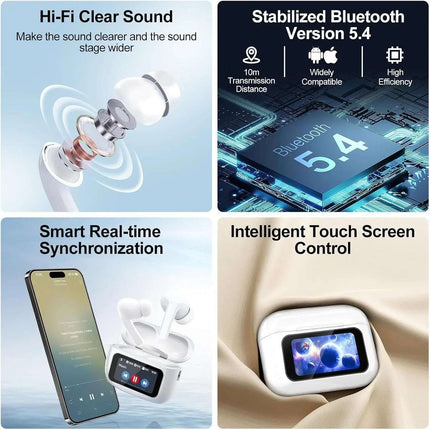 Wireless Earbuds, 5.4 Bluetooth Headphones With Touch Screen Ear Buds, ANC ENC Noise Cancelling Earbuds Headphones With Microphone, Wireless Bluetooth In Ear Earphones For Android IOS Phones Fendax 5