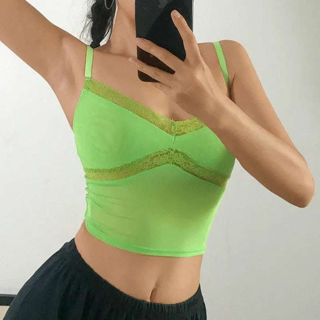 Mesh Lace Camisole See-through Sexy Bottoming Top Fendax 0