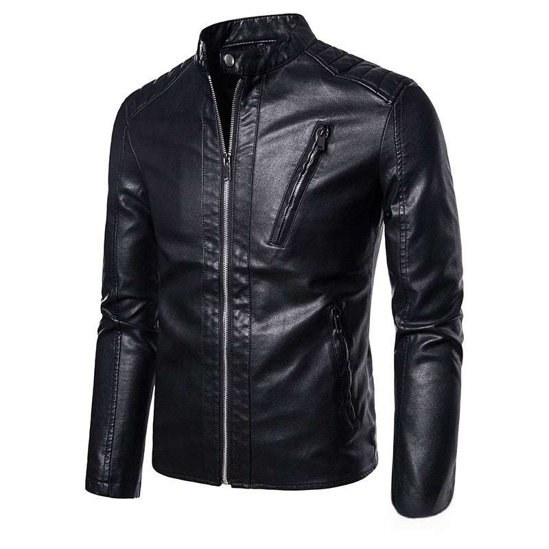 Spring And Autumn Men's Slim Leather Clothing With Stand Collar Jacket