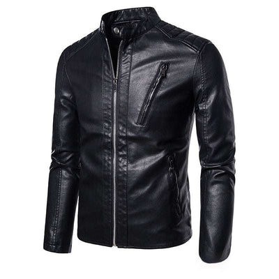 Spring And Autumn Men's Slim Leather Clothing With Stand Collar Jacket