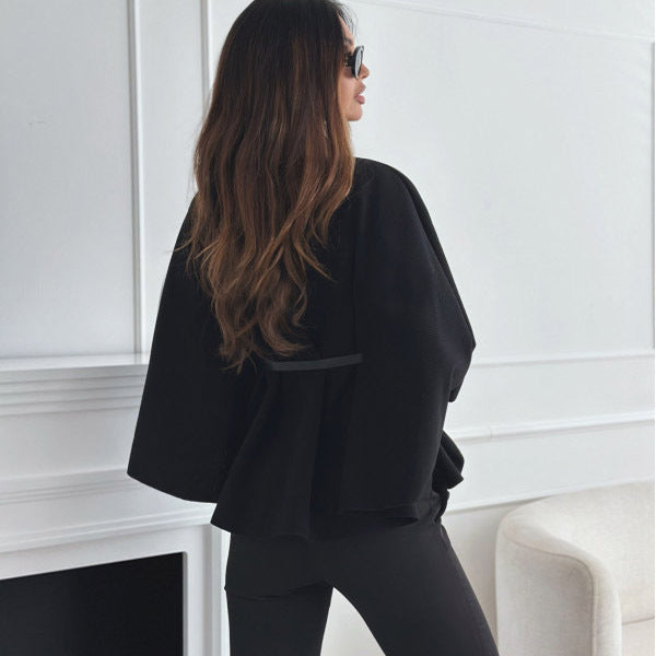 Batwing Sleeves Cloak Top With Belt
