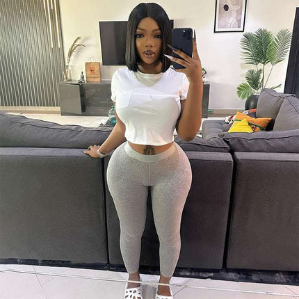 Crop-top Short Sleeve T-shirt Casual Pants Two-piece Set Fendax 0