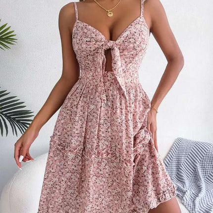 Frill Ditsy Floral Spaghetti Strap Mini Dress Fendax Women
