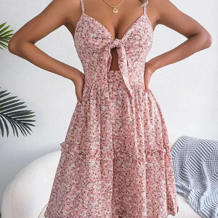 Frill Ditsy Floral Spaghetti Strap Mini Dress Fendax Women