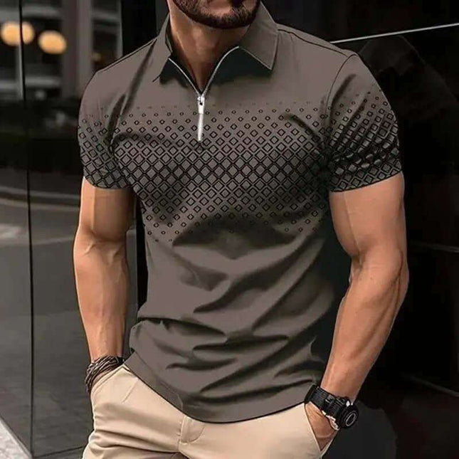 Men's Zipper Polo Shirt Casual Short Sleeve Fendax 0