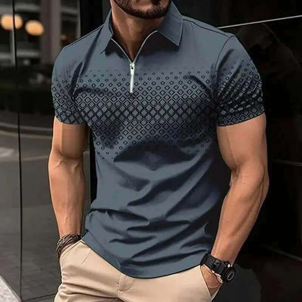 Men's Zipper Polo Shirt Casual Short Sleeve Fendax 0